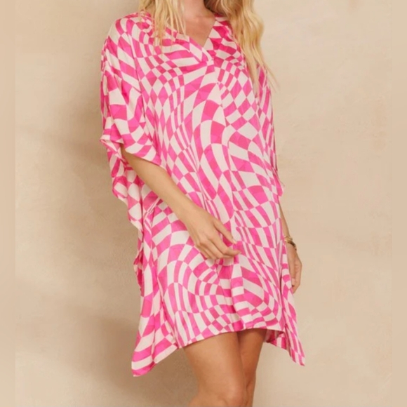Women's Pink Shift Woven Print Dress Small Summer Vacation Beachy‎ - Picture 3 of 8